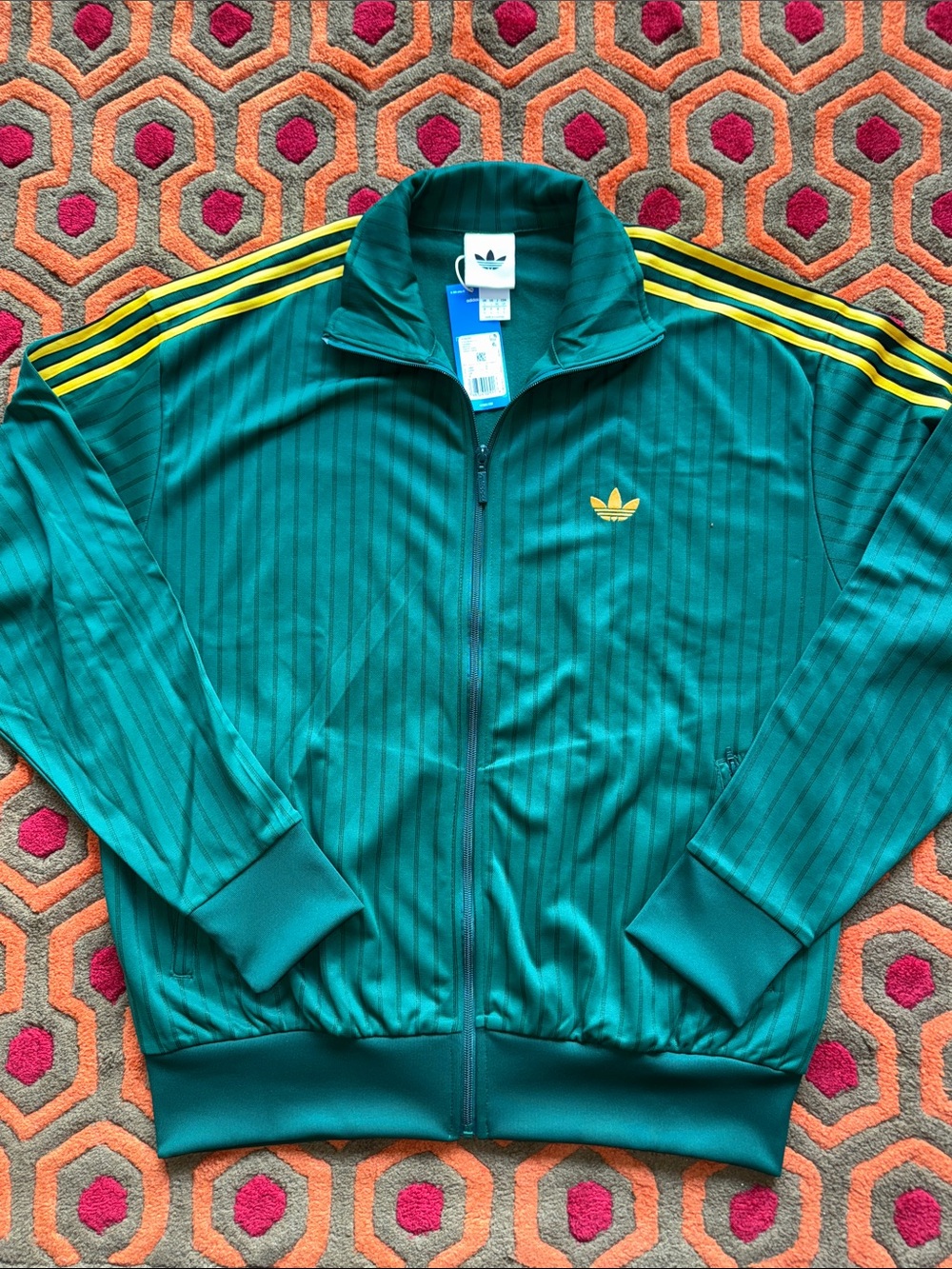 MAKE OFFER! adidas Firebird Pinstripe Green Track Jacket Yellow Stripes Men's LG